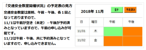 交通安全教室開催状況予定表の見方